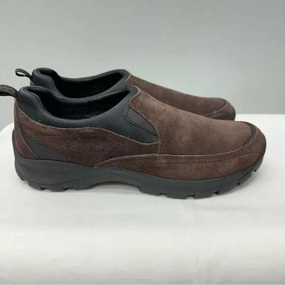 NWT Lands' End dark brown black suede leather loafers moc men's 11.5 406635