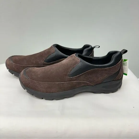NWT Lands' End dark brown black suede leather loafers moc men's 11.5 406635
