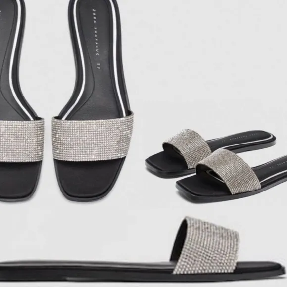 NWT Luxury Spring Summer Beach Zara Bejeweled Embellished Slides/sandals/shoes