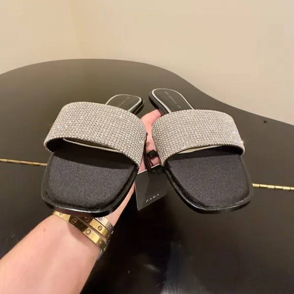 NWT Luxury Spring Summer Beach Zara Bejeweled Embellished Slides/sandals/shoes