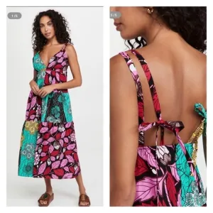 NWT MANGISHI DOLL Shopbop Multicolor Pattern Tie Strap Nala Midi Dress Size 14