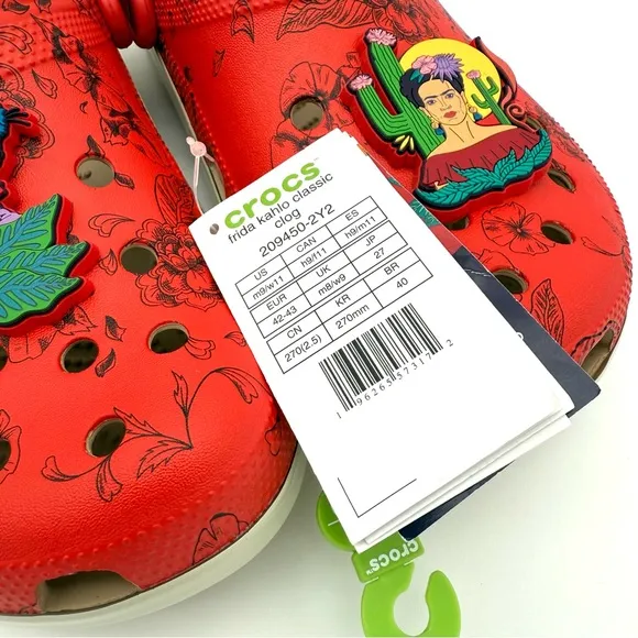NWT New Frida Kahlo Classic Crocs Clogs Women's 11 Men's 9 Shoes Slides Sandals