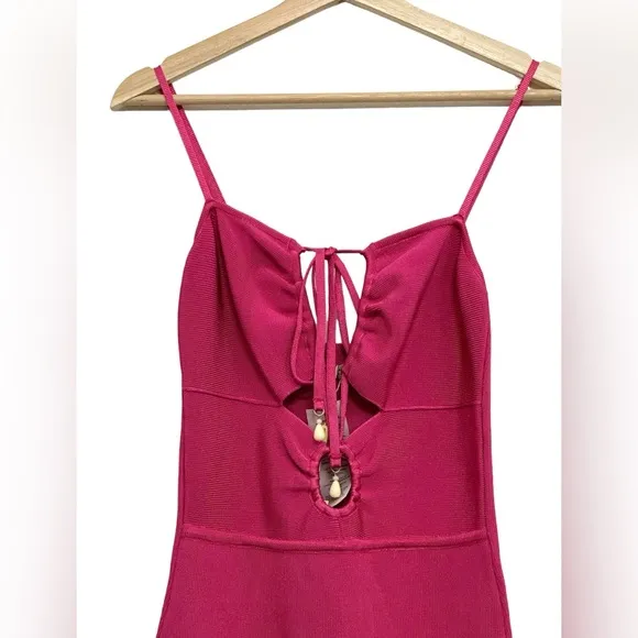 NWT Paola Bernardo Julia Ribbed Midi Dress in Fuchsia  Size S