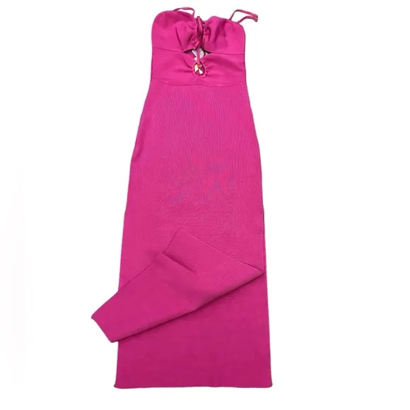 NWT Paola Bernardo Julia Ribbed Midi Dress in Fuchsia  Size S