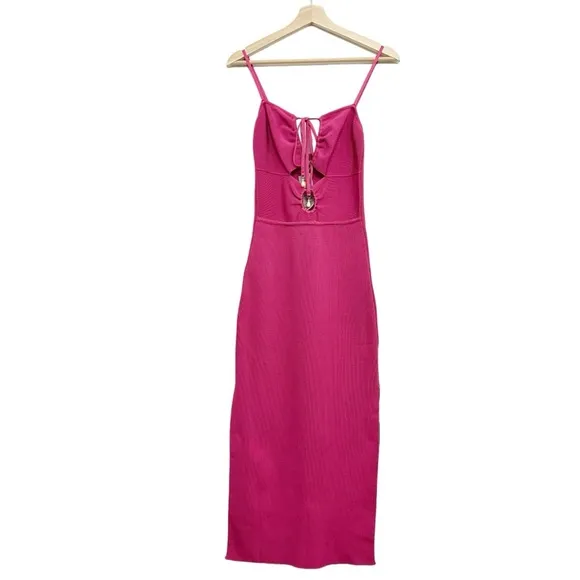 NWT Paola Bernardo Julia Ribbed Midi Dress in Fuchsia  Size S