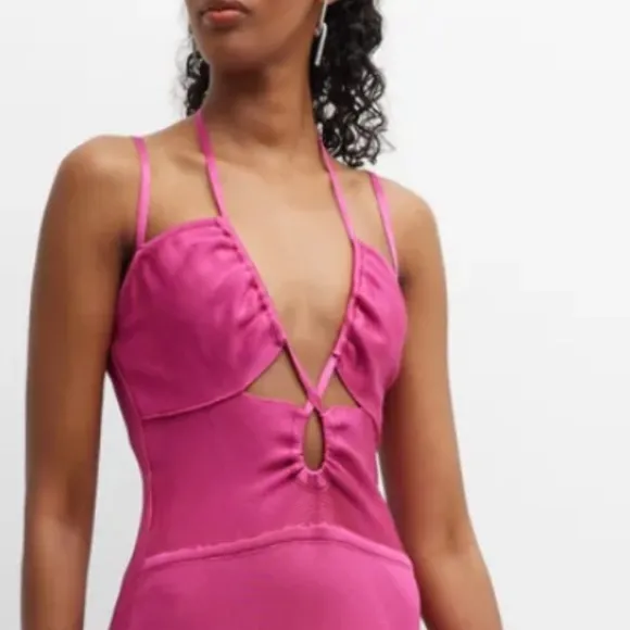 NWT Paola Bernardo Julia Ribbed Midi Dress in Fuchsia  Size S