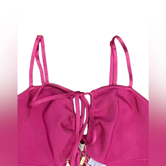 NWT Paola Bernardo Julia Ribbed Midi Dress in Fuchsia  Size S
