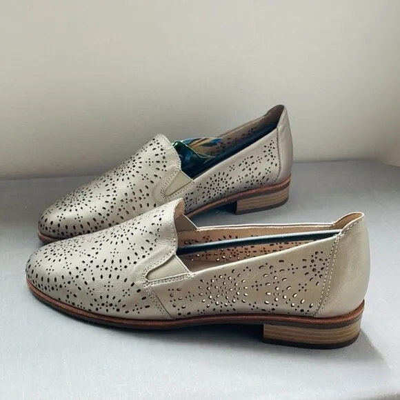 NWT Remonte Bronze Gold Laser Cut Out Leather Slip on Loafer Flats EU Size 38