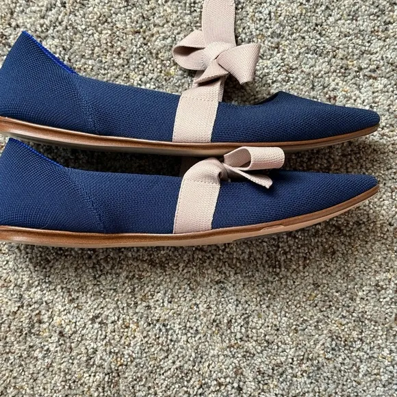 NWT Rothy’s Mary Jane Bow Tie Flat Sapphire Blue Blush Pink Women’s 11