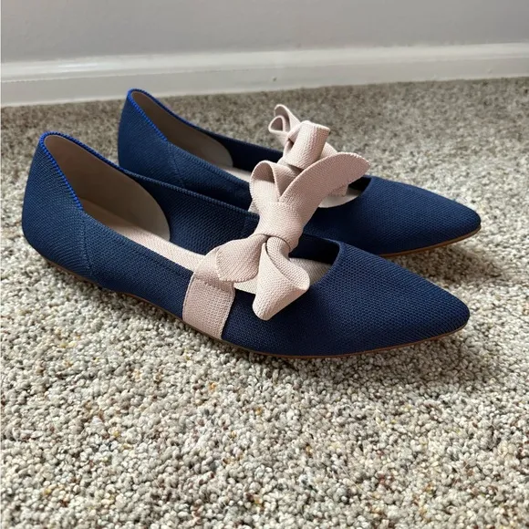 NWT Rothy’s Mary Jane Bow Tie Flat Sapphire Blue Blush Pink Women’s 11