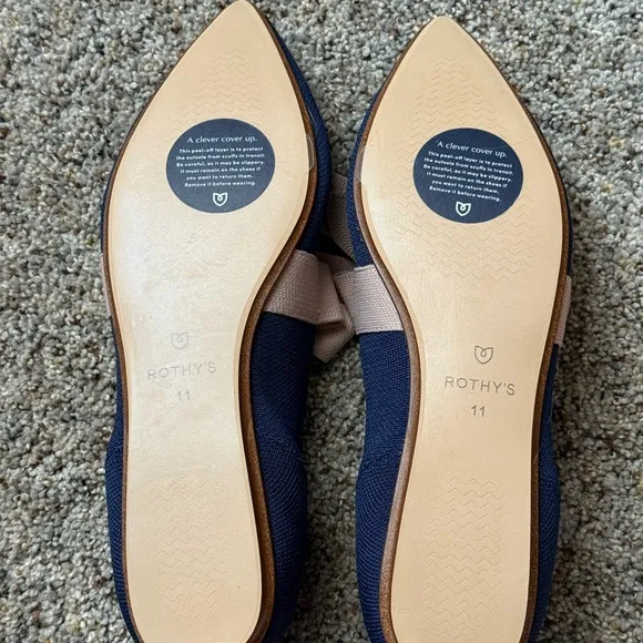 NWT Rothy’s Mary Jane Bow Tie Flat Sapphire Blue Blush Pink Women’s 11