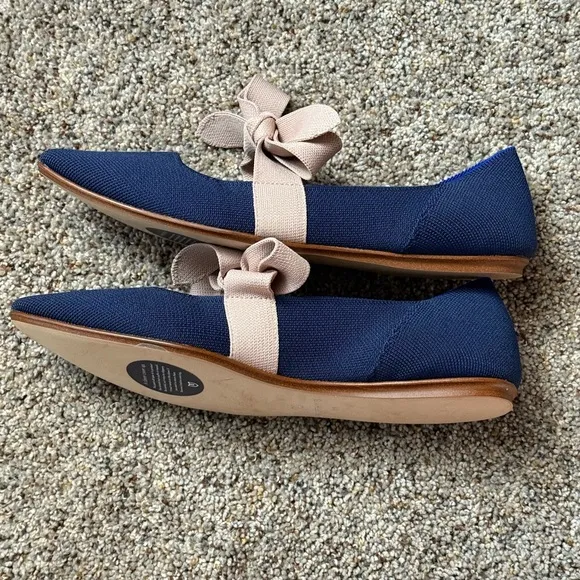 NWT Rothy’s Mary Jane Bow Tie Flat Sapphire Blue Blush Pink Women’s 11