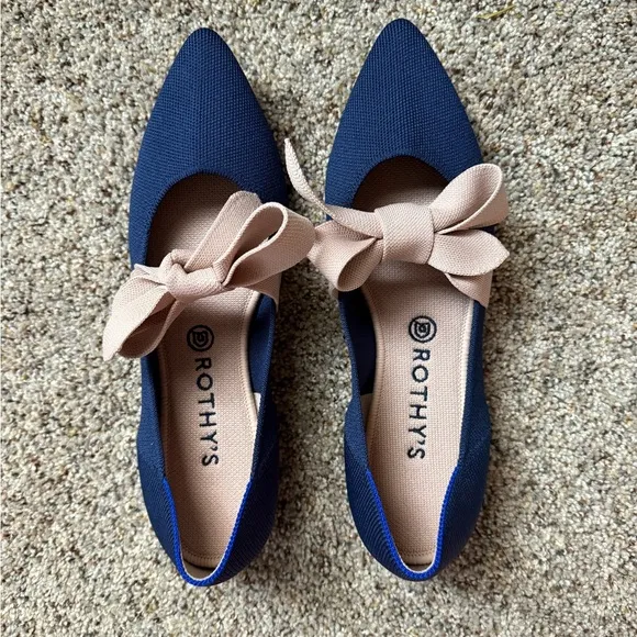 NWT Rothy’s Mary Jane Bow Tie Flat Sapphire Blue Blush Pink Women’s 11