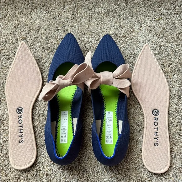 NWT Rothy’s Mary Jane Bow Tie Flat Sapphire Blue Blush Pink Women’s 11