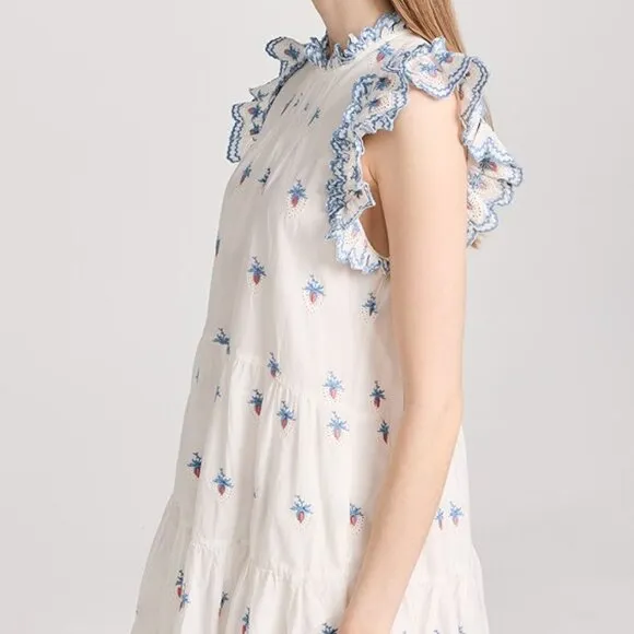 NWT Sea NY Renee Embroidered Strawberry Dress Cream Size S