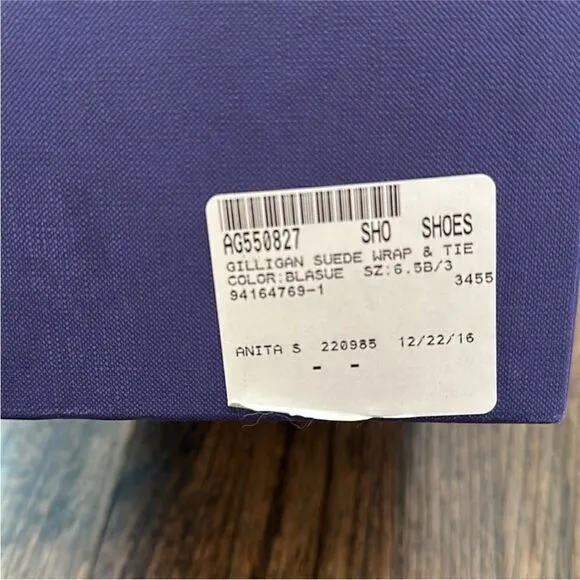 NWT Stuart Weitzman Black Suede Gilligan Ankle Wrap Ballet Flat