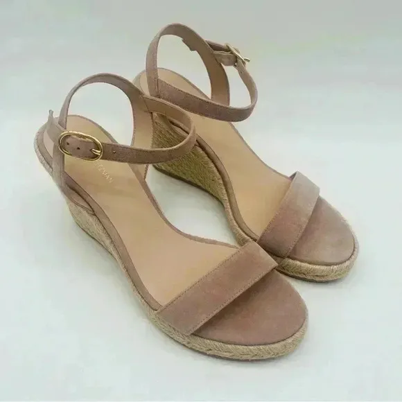 NWT STUART WEITZMAN Teddi Suede Espadrille Wedge Sandals Camel Size 9.5