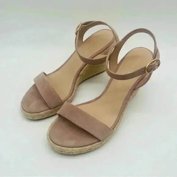 NWT STUART WEITZMAN Teddi Suede Espadrille Wedge Sandals Camel Size 9.5