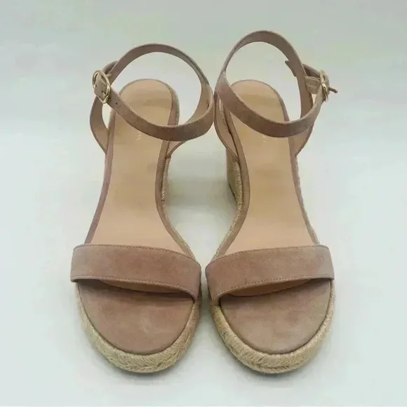 NWT STUART WEITZMAN Teddi Suede Espadrille Wedge Sandals Camel Size 9.5