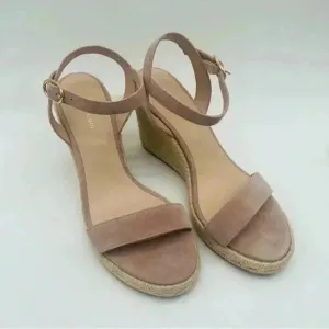 NWT STUART WEITZMAN Teddi Suede Espadrille Wedge Sandals Camel Size 9.5