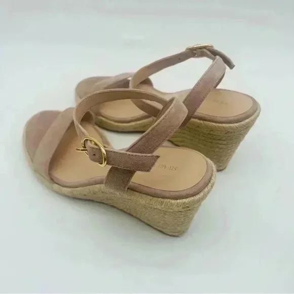 NWT STUART WEITZMAN Teddi Suede Espadrille Wedge Sandals Camel Size 9.5