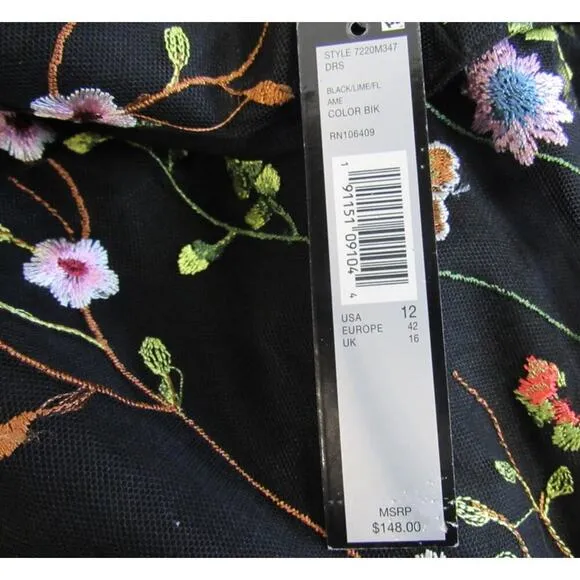 NWT Tahari ASL Floral Embroidered Shift Dress 12