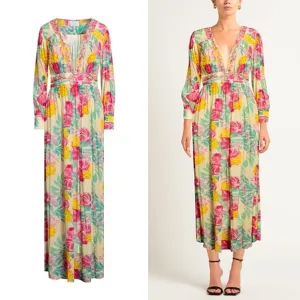 NWT TAJ by Sabrina floral tropical embroidered maxi dress size S