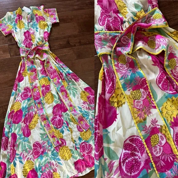 NWT TAJ by Sabrina floral tropical embroidered maxi dress size S