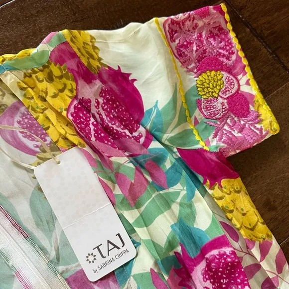 NWT TAJ by Sabrina floral tropical embroidered maxi dress size S
