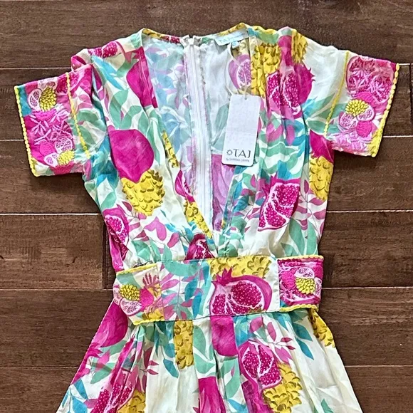 NWT TAJ by Sabrina floral tropical embroidered maxi dress size S