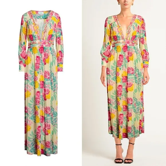 NWT TAJ by Sabrina floral tropical embroidered maxi dress size S