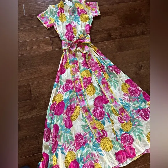 NWT TAJ by Sabrina floral tropical embroidered maxi dress size S