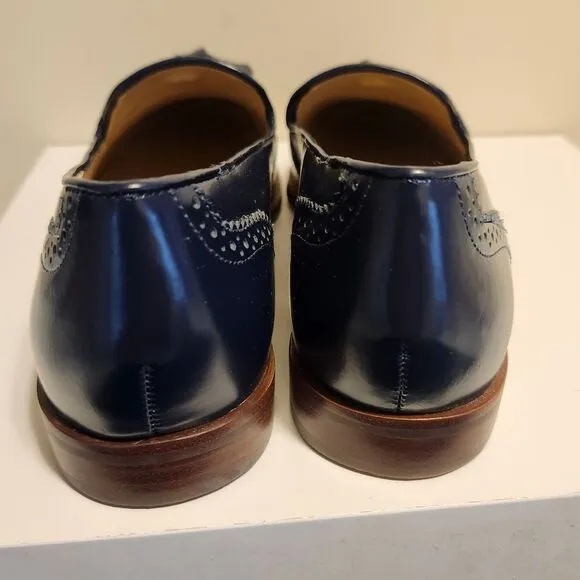 NWT Talbots Leighton Blue Polished Leather Tassel Brogue Loafers Sz.6.5 Ret $139