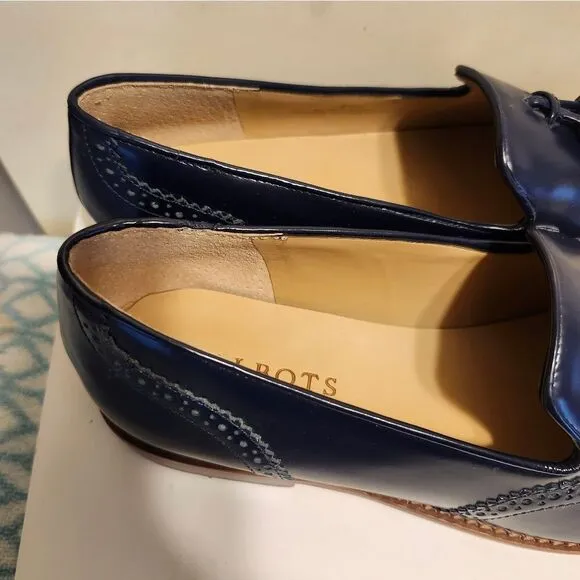 NWT Talbots Leighton Blue Polished Leather Tassel Brogue Loafers Sz.6.5 Ret $139