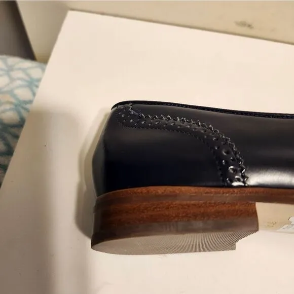 NWT Talbots Leighton Blue Polished Leather Tassel Brogue Loafers Sz.6.5 Ret $139