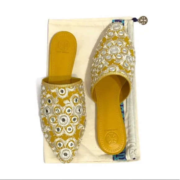 NWT Tory Burch Elora Gold India Mirrored Flats Women’s Size 9.5