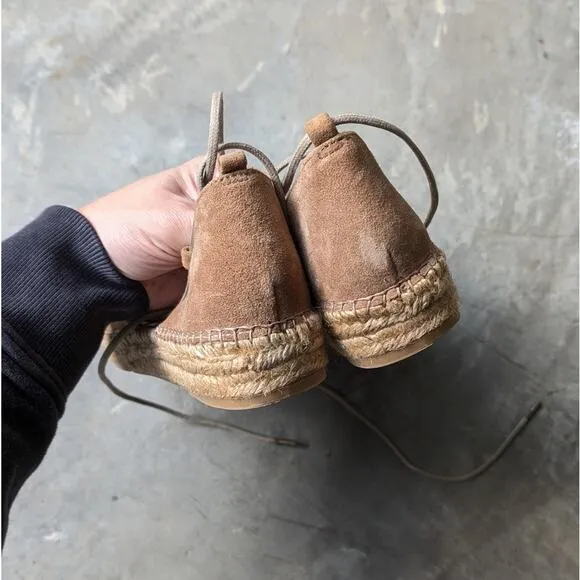 NWT VISCATA Fonda Suede Camel Ankle-Tie Espadrilles Flat Sandal, size 39