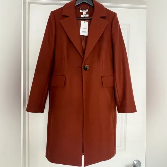 NWT WHISTLES Rust Clara Single Breasted Wool Coat size 8 US, 12 UK.