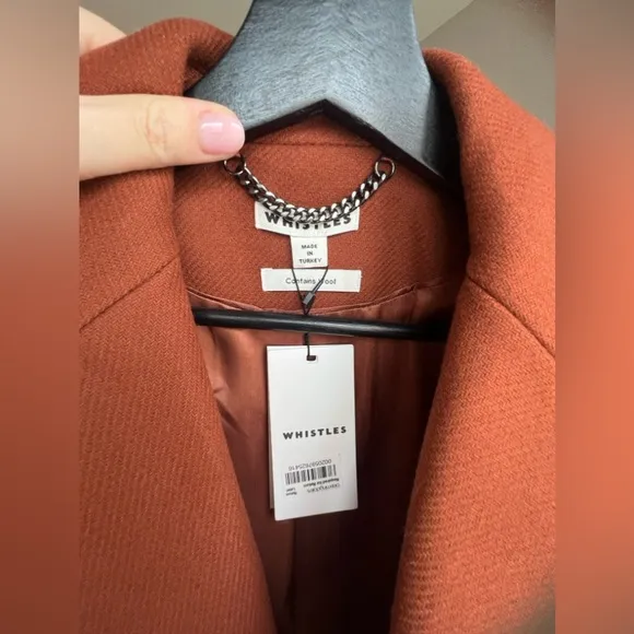 NWT WHISTLES Rust Clara Single Breasted Wool Coat size 8 US, 12 UK.