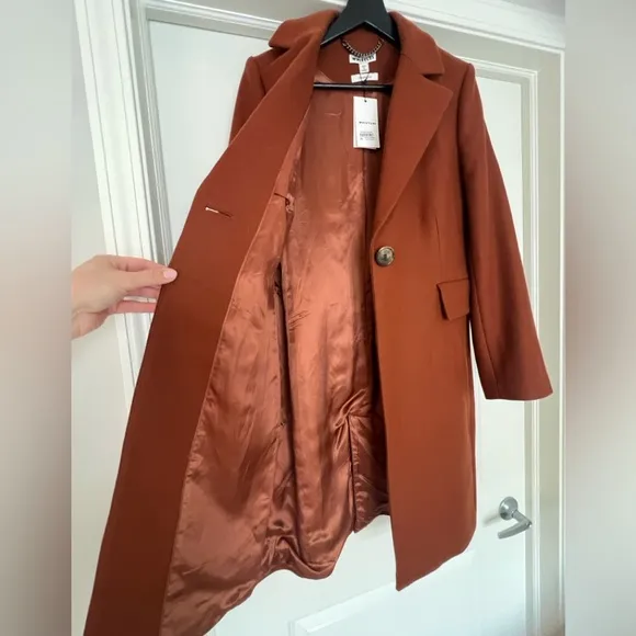 NWT WHISTLES Rust Clara Single Breasted Wool Coat size 8 US, 12 UK.