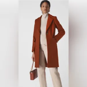 NWT WHISTLES Rust Clara Single Breasted Wool Coat size 8 US, 12 UK.