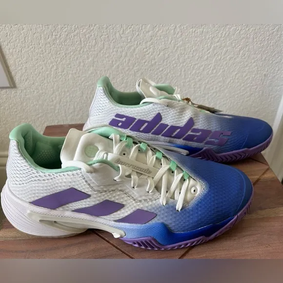 NWT WOMEN Adidas Barricade White and Blue SOME PURPLE Tennis Shoes