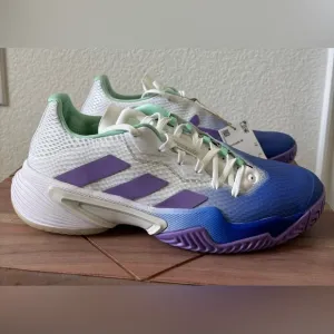 NWT WOMEN Adidas Barricade White and Blue SOME PURPLE Tennis Shoes