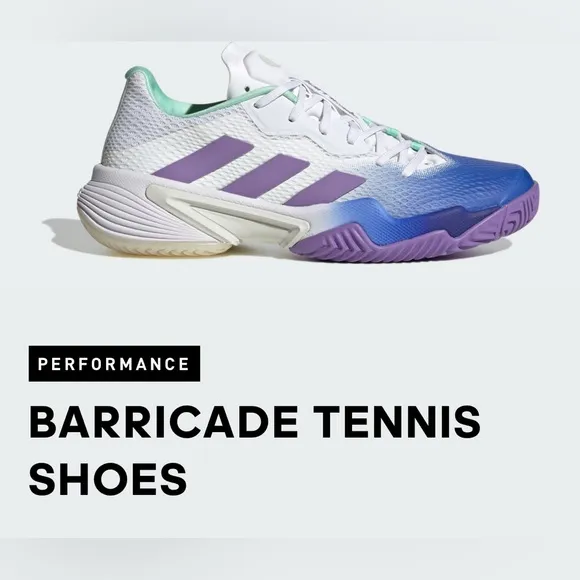 NWT WOMEN Adidas Barricade White and Blue SOME PURPLE Tennis Shoes