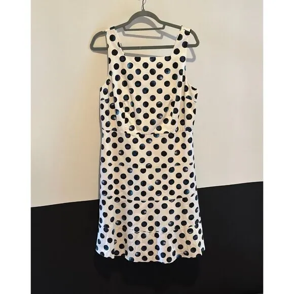NWT Women's Talbots Size 12 Petite White Blue Water Dots Tiered Midi Sun Dress