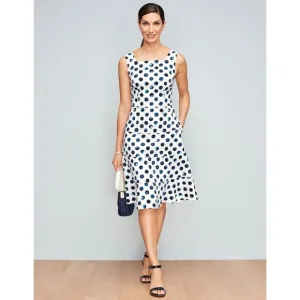 NWT Women's Talbots Size 12 Petite White Blue Water Dots Tiered Midi Sun Dress