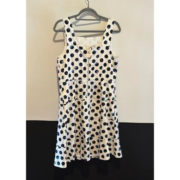 NWT Women's Talbots Size 12 Petite White Blue Water Dots Tiered Midi Sun Dress