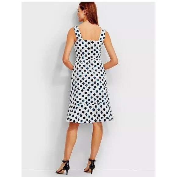 NWT Women's Talbots Size 12 Petite White Blue Water Dots Tiered Midi Sun Dress