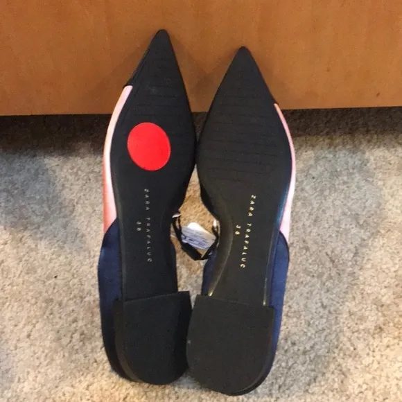 NWT! ZARA peach with navy combo size 7.5 pointed flats