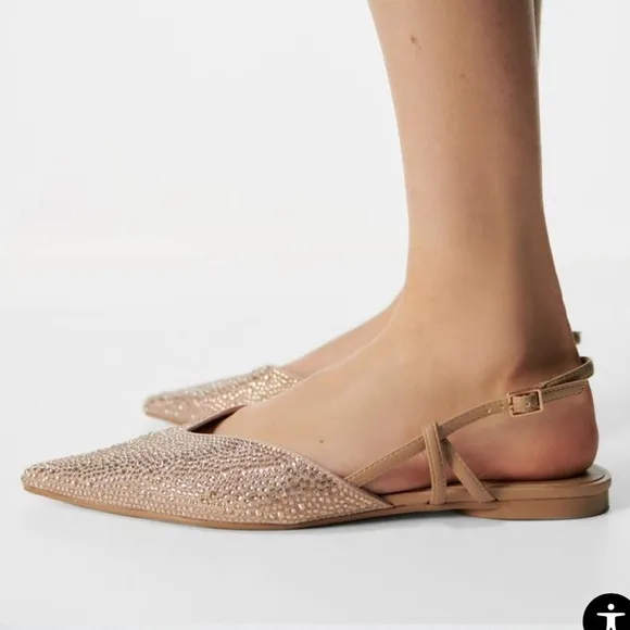 NWT Zara RHINESTONE SLINGBACK FLATS size 38